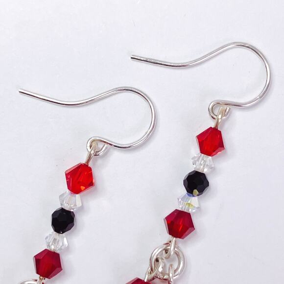 VTG Artisan Sterling Filled Swarovski Red Black Crystal Dangle Earrings Handmade - Picture 8 of 16